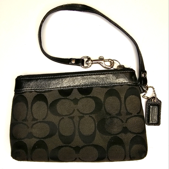 COACH Signature Wristlet Black Gray Zipper - Picture 2 of 5
